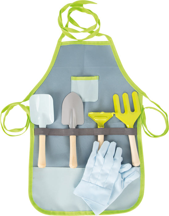Gartenschürze mit Gartenwerkzeug – 7-teiliges Set aus Holz & Stoff