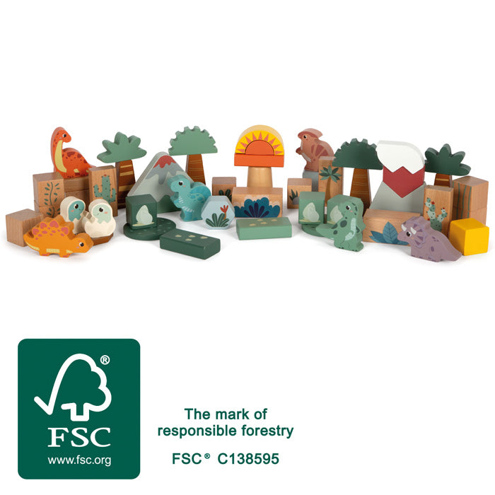 Holzbausteine „Dino“ – 50-teiliges Steck- & Bauset aus Holz