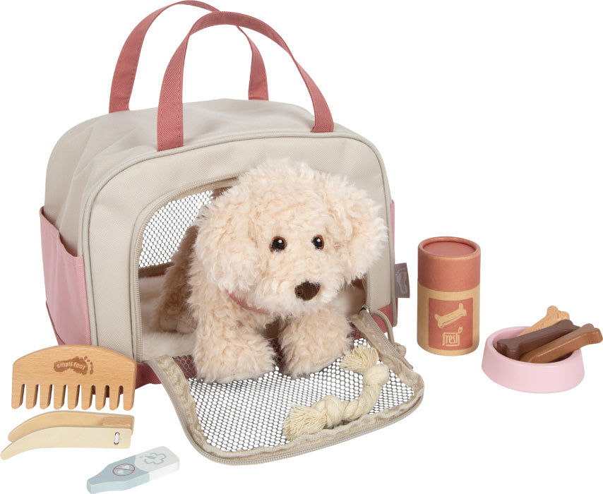 Hund mit Tasche und Pflege-Set Rosa – ein kleiner Vierbeiner zum Liebhaben