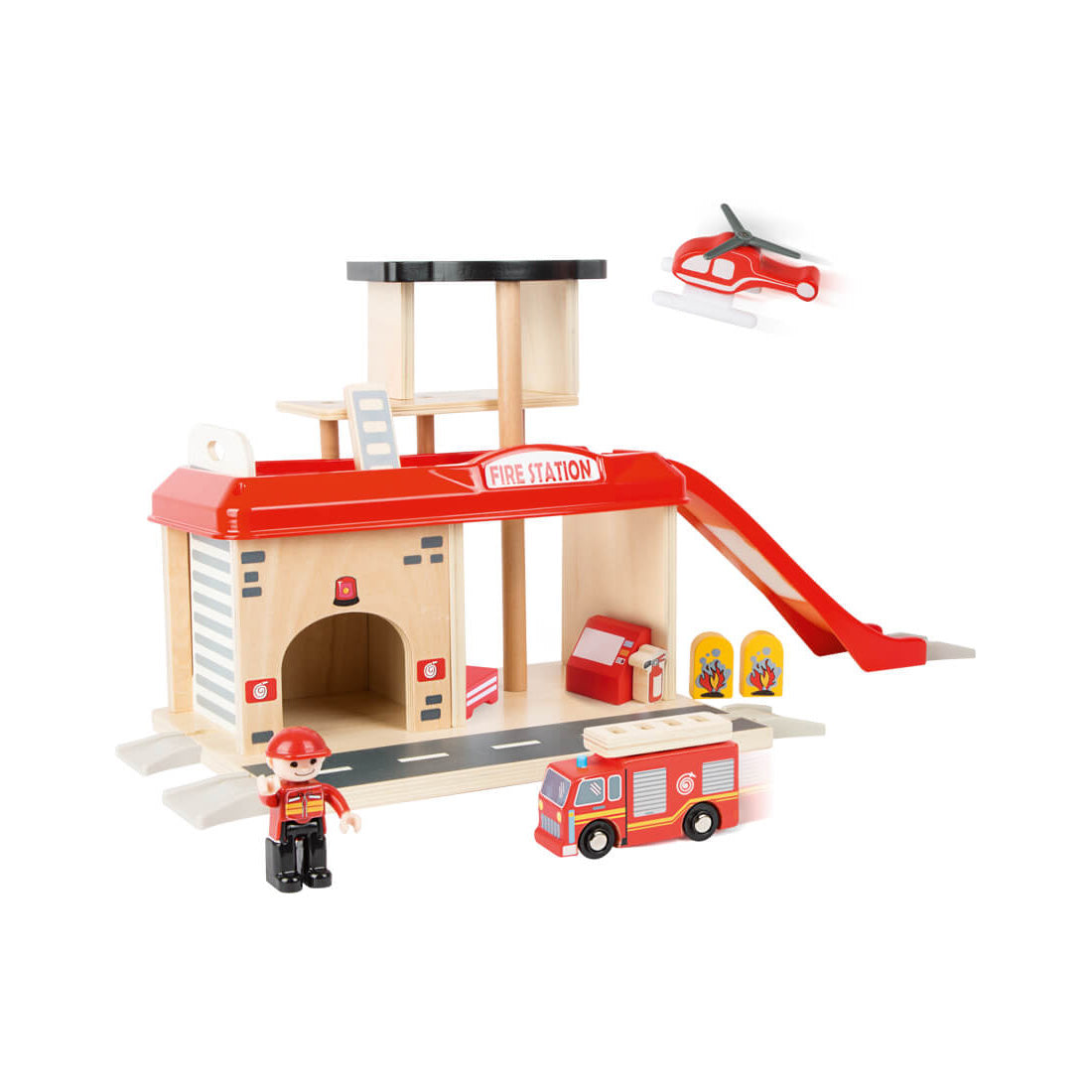 Große Feuerwehrwache mit Zubehör – interaktive Spielwelt aus Holz