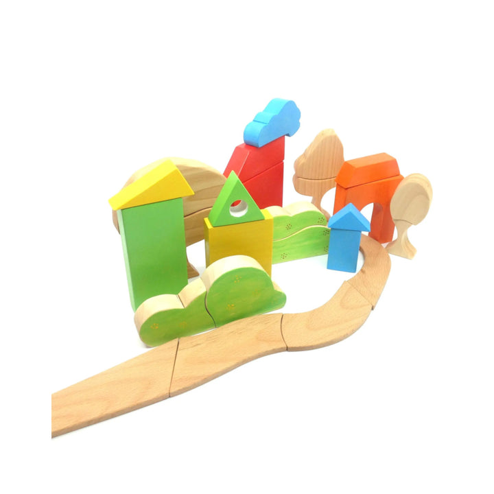 Bunte Holzspiel-Landschaft